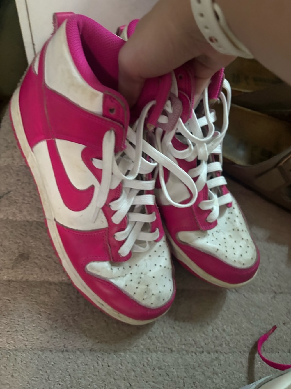 Nike Women's High-Top Sneakers in Hot Pink and White